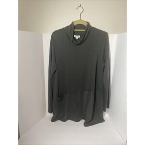 Pure Jill Top Womens Med Olive Green Luxe Tencel Cowl Neck Pockets Long Tunic E1